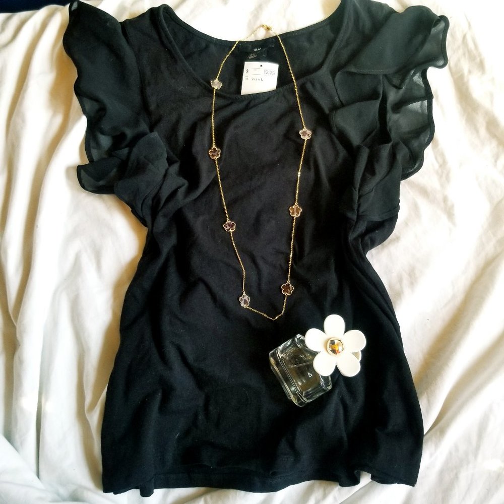 Black RUFFLED Short Sleeves